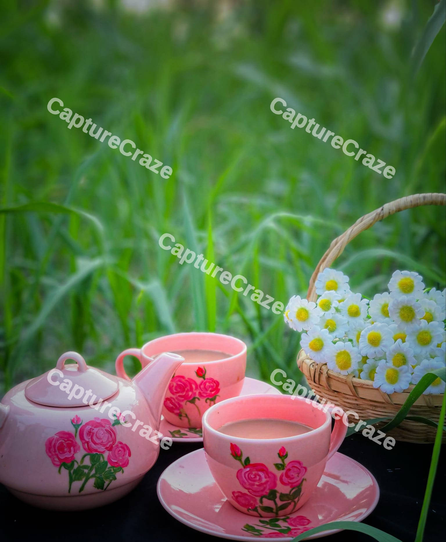 Floral pink tea set